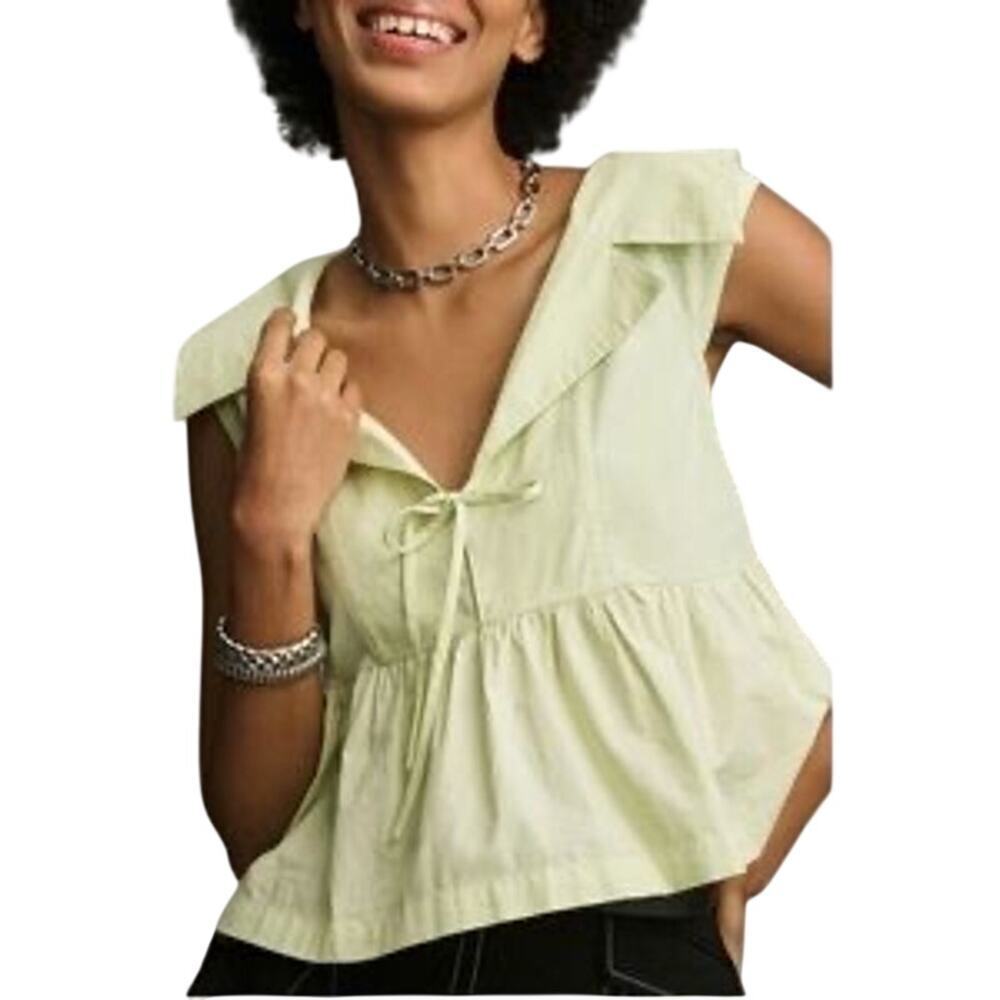 Anthropologie Maeve Green Ruffle Peplum Babydoll Top Size Medium
